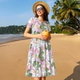 thumbnail image 4 of Sikiie Lilies Flowers Print Women's Short-sleeved Dress, Round Neck Slim Knee-length Dress, Summer Clothing Suitable for Daily Leisure and Vacation, 4 of 6