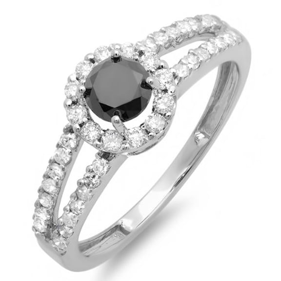 Dazzlingrock Collection 1.15 Carat (ctw) 14K Round Black & White Diamond Ladies Engagement Halo Bridal Ring, White Gold, Size 9.5