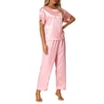 thumbnail image 4 of Conjunto de pijamas de satén para mujeres INSPIRE CHIC, atuendos de verano, camisetas de manga corta con pantalones, conjuntos de lounge de seda L rosa, 4 of 6