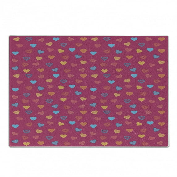 Magenta Cutting Board, Heart Valentine Days Lovers Love Concept, Decorative Tempered Glass Cutting and Serving Board, Small Size, Multicolor, by Ambesonne