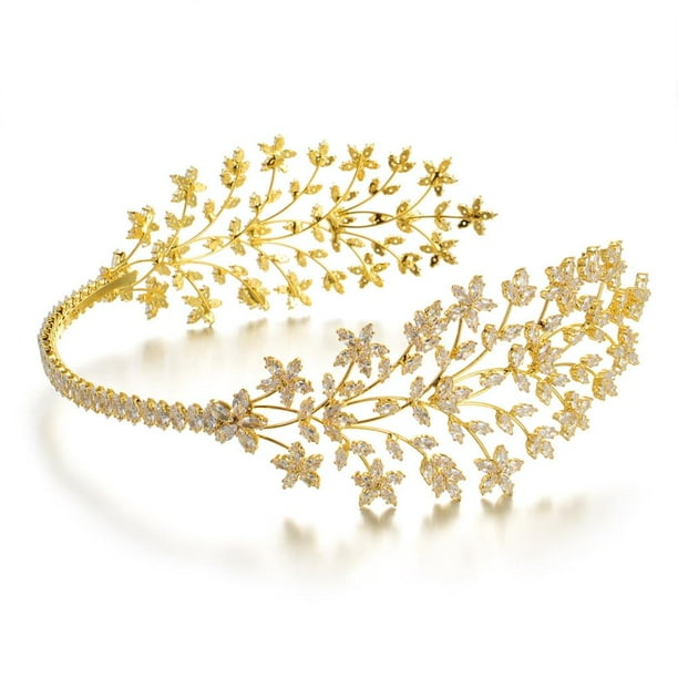 Vogacara Headpiece Headband Bridal Wedding Jewelry Pageant Rhinestone Tiaras Women Accessories Bling Banquet Luxury Cuidado del cabello Dorado