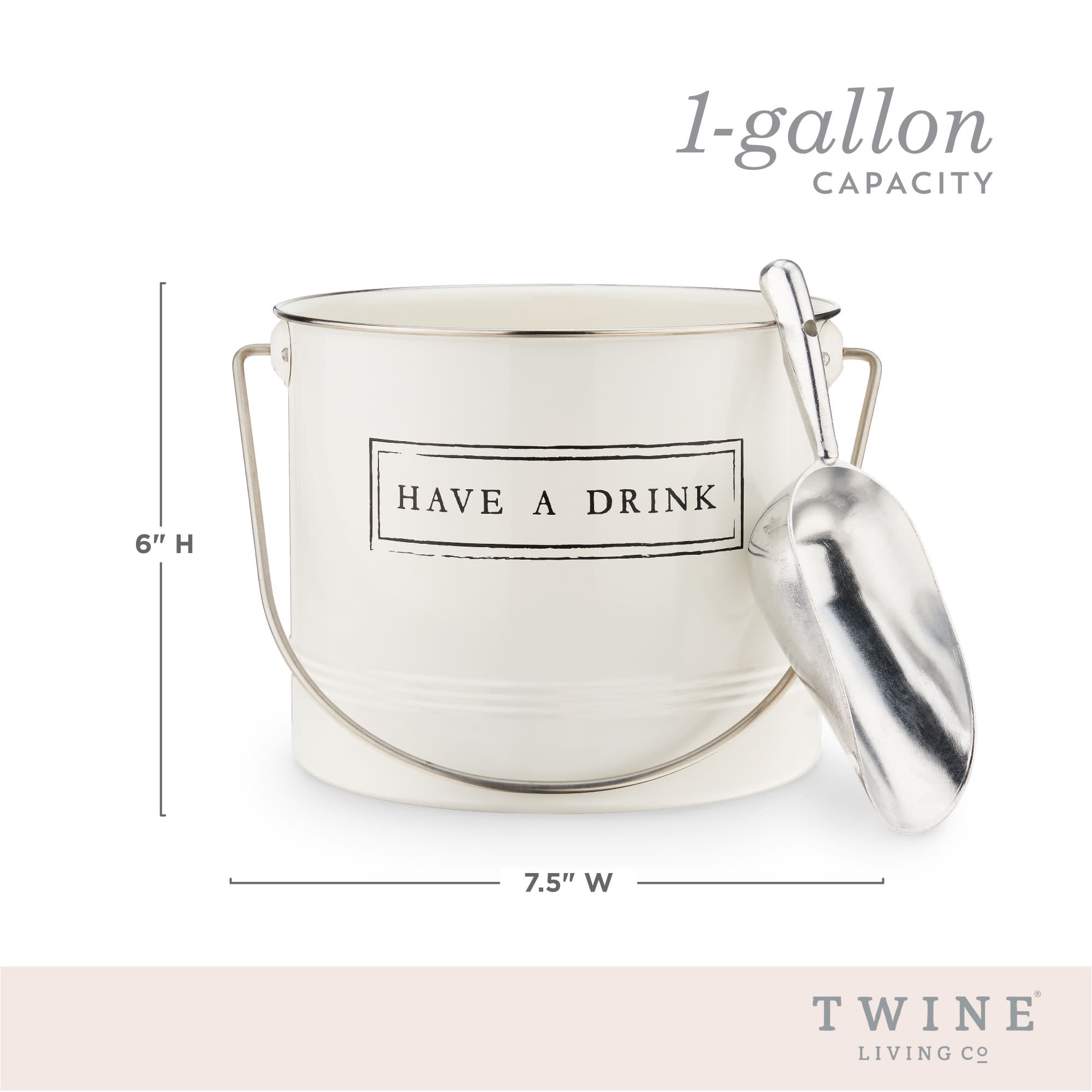 Twine "Have A Drink" Metal Ice Bucket and Scooper, Outdoor Party, 1 Gallon