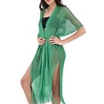 thumbnail image 4 of Women's Open Front Mesh Knit Beach Cover Up with Tassel Tie Waist Maxi Kaftan Cardigan for Swimwear Summer Vacation Casual Summer Swim Cover up Green One Size, 4 of 6