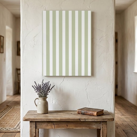 Ships Next Day Canvas Wall Art 8"x10",Sage Green Striped Wood Framed Canvas Print Painting,Modern Farmhouse Sage Green White Stripes Ready to Hang Small Picture Wall Decor for Bathroom Nursery Office