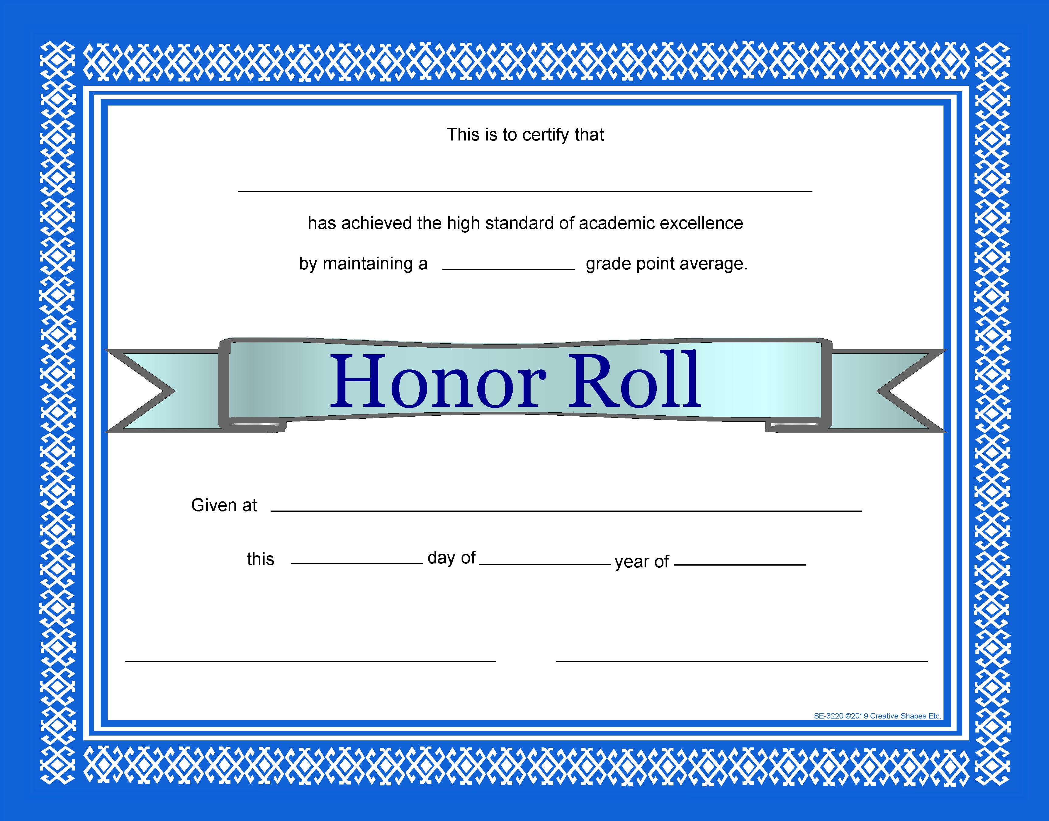 Recognition Certificate - Honor Roll Certificate