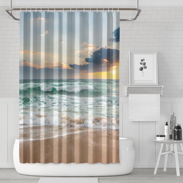 Surface de Plage Scène de Ciel Colorée (5) Rideaux de Douche Imperméables, Doublure de Rideau en Polyester Simple, Doublures de Rideau avec Crochets en Plastique 72x72 Pouces