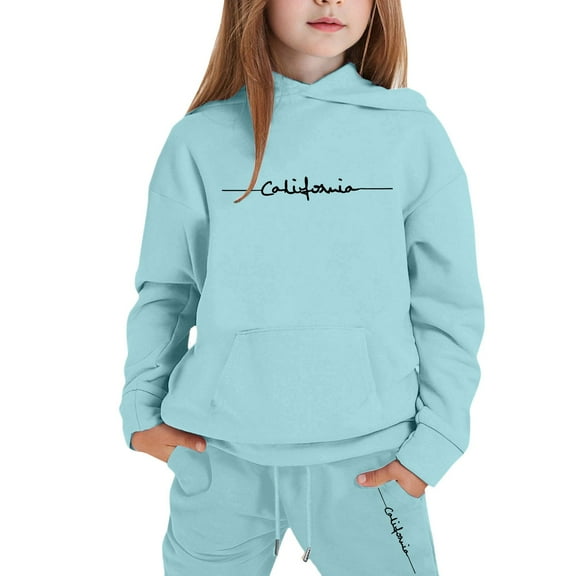 XUELUO Toddler Girls Outfits Sets California Letters Print Hoodies With Sweatpants Casual Childrens Girls 2 Pieces Athletic Sets