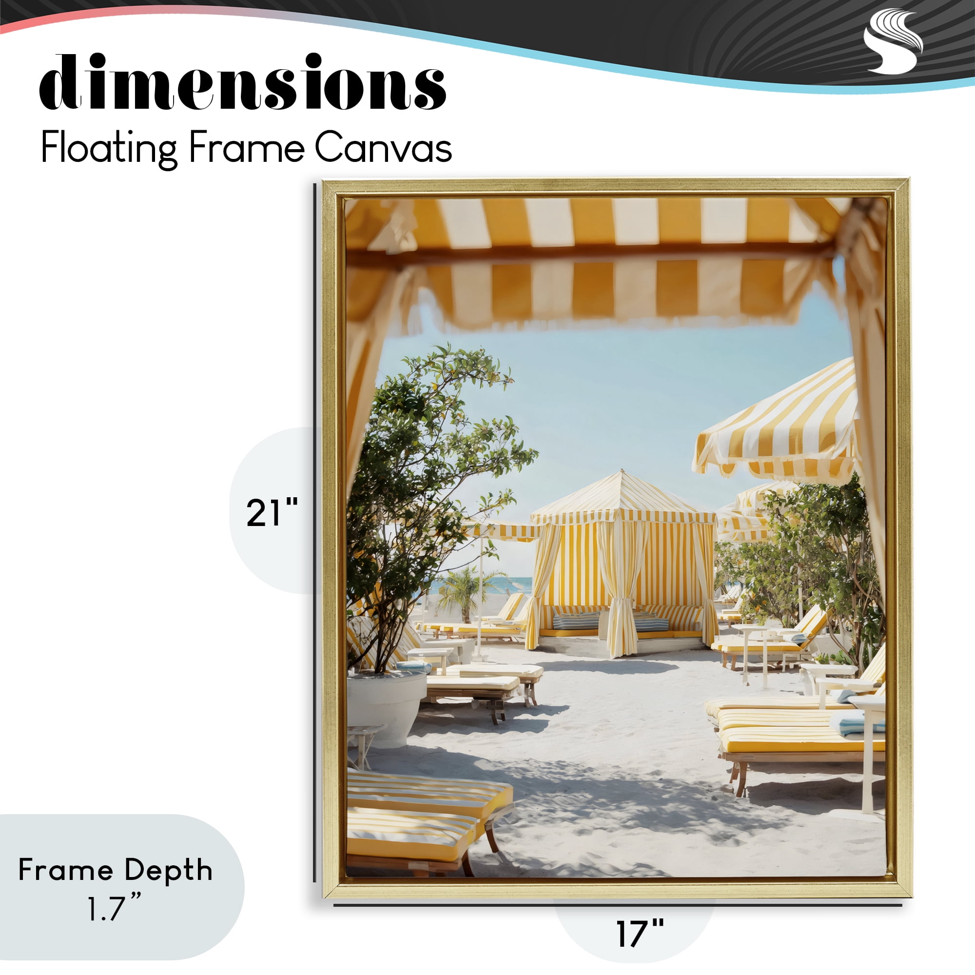 Stupell Industries Yellow Striped Beach Cabanas Gold Framed Floater Canvas Wall Art, design by Franklyn Gregory