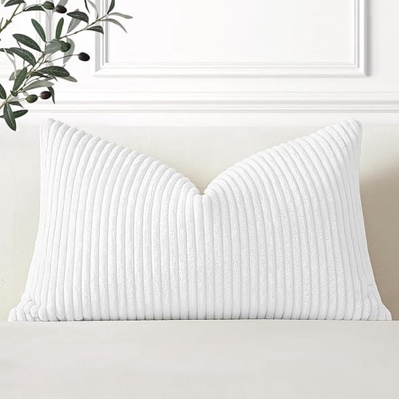 Eryueer Cozy Striped Corduroy Cushion Cover 40x60cm Super Soft Decorative Square Throw Pillow Covers Case for Sofa Couch Bedroom Car Decor 16 x 24 Inches, Pure White