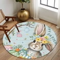 thumbnail image 3 of Happy Easter Area Rugs 5ft Bunny Floral Egg Trees Teal Green Wood Grain Floor Rug Non Slip Low Pile Ultra Soft Circle Carpet for Living Room Bedroom Dining Room, 3 of 9