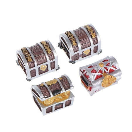 

4pcs Pirate Gold Adventure Ornament Resin Gold Coin Decoration Mini Cartoon Treasure Box Toy (Random Pattern Style)