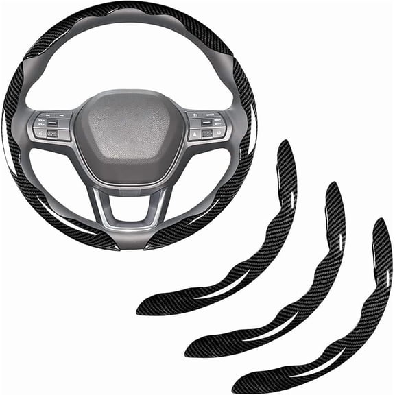 Carlikeit Carbon Fiber Steering Wheel Cover 3-Piece Clip-On Set, Universal Fit for 14.5-15 Inch Steering Wheels, Breathable Non-Slip Carbon Weave with Anti-Scratch Lining Enhanced Comfort and Control