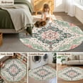 thumbnail image 5 of Round Rugs 5Ft, Green Pink Boho Floral Round Area Rug Washable Indoor Throw Carpet, Southwestern Ethnic Flowers Retro Soft Non Slip Circle Rug for Cabinet Bathroom Home Decor Aesthetic, 5 of 8