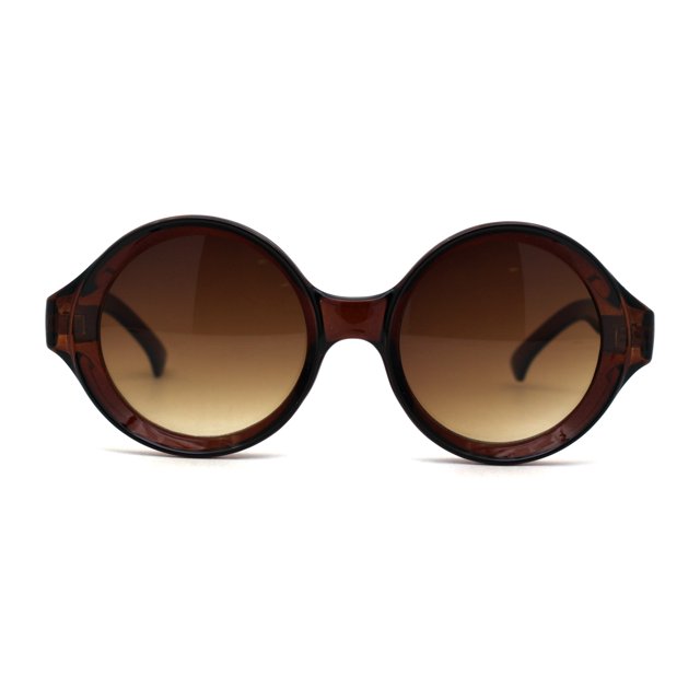 Mod Thick Plastic Round Circle Lens Wizard Sunglasses All Brown