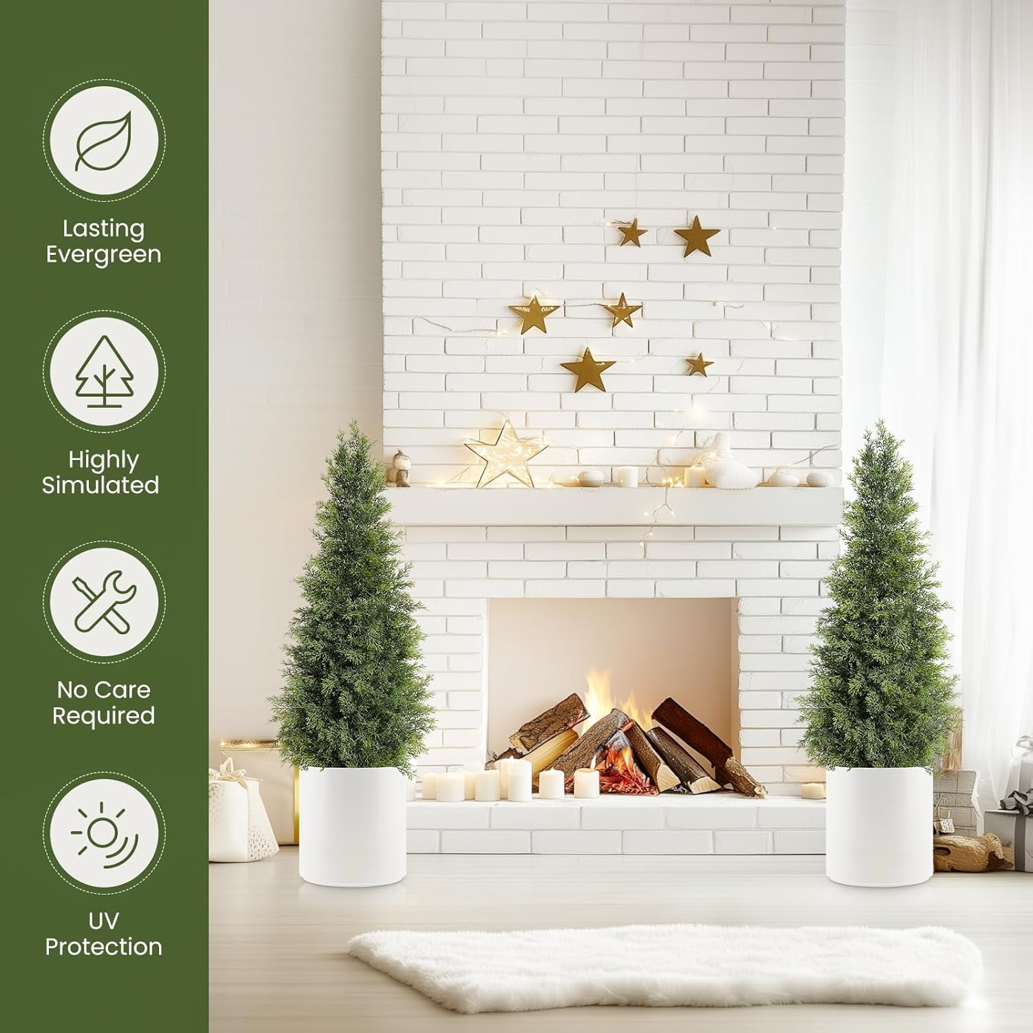 2 Pack Artificial Cedar Topiary Trees, 3ft UV Protection Fake Bushes for Front Door Decor, Maintenance Free Faux Cedar Plants for Home Outdoor & Indoor Decor