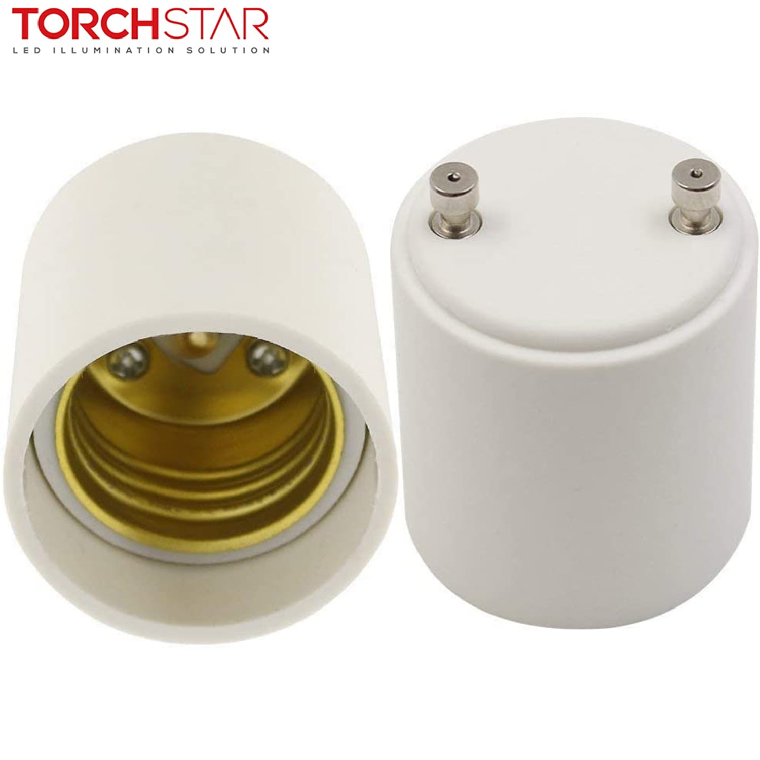 TORCHSTAR GU24 to E26/E27 Adapter, Convert GU24 Bayonet Base to Standard E26/E27 Edison Screw Socket, Fits Halogen/LED/CFL Bulbs, Heat-resistant, Anti-burning, Pack of 2