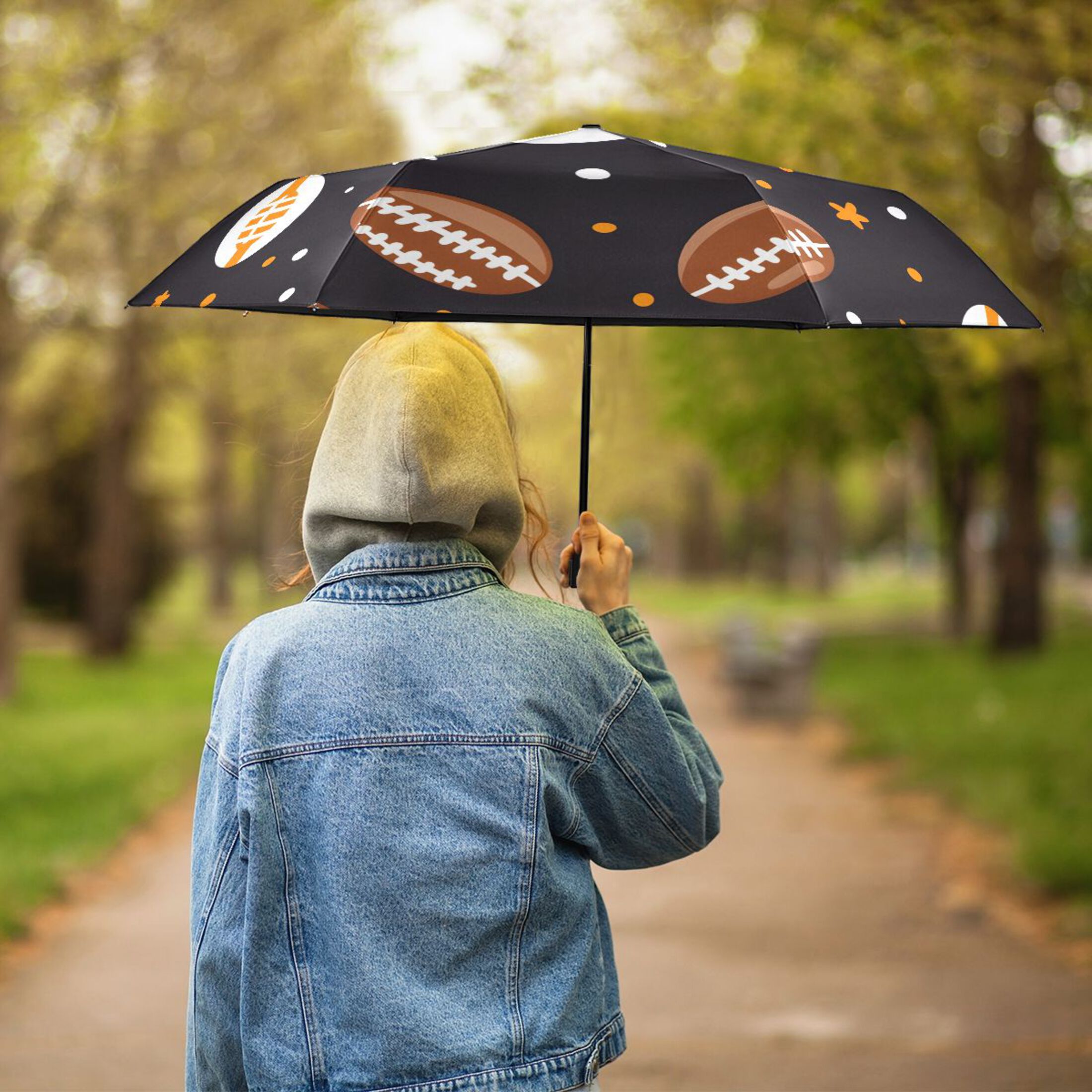ALAZA Football Rugby Stars UPF 50+ Compact Folding Umbrella for Rain Travel Umbrella Packable