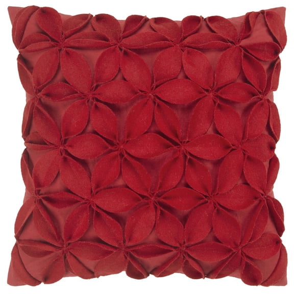 Rizzy Home Botanical Petals 18" x 18" Wool/Cotton Pillow Cover-Red