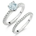 thumbnail image 2 of Gem Stone King 925 Sterling Silver Sky Blue Aquamarine and White Moissanite Wedding Engagement Band Bridal Set Ring for Women (1.24 Cttw, Gemstone March Birthstone, Available in Size 5, 6, 7, 8, 9), 2 of 5