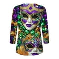 thumbnail image 6 of Cadancy Mardi Gras Shirts for Women 3/4 Sleeve Button V Neck Tunic Pullover Tops Glitter Holiday Rave Party Trendy Blouse Casual Loose Carnival Outfits, 6 of 6