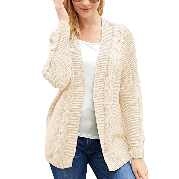 Aleumdr Womens Sweater Chunky Off-White Open Front Cardigan 12 14 - Walmart.com