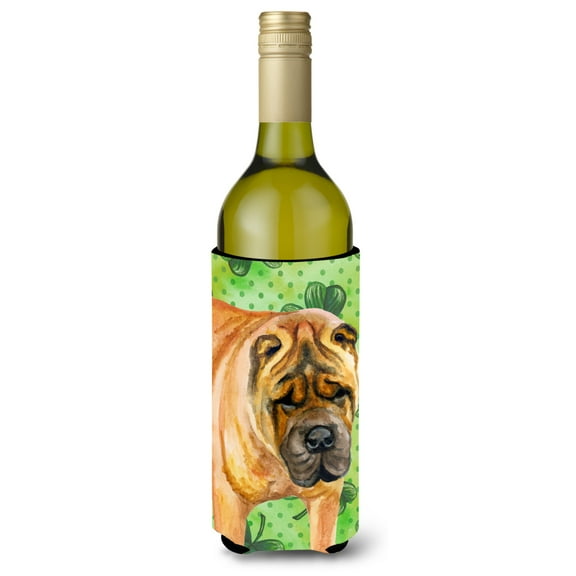 Carolines Treasures BB9835LITERK Shar Pei St Patricks Wine Bottle Beverge Insulator Hugger  Wine Bottle multicolor