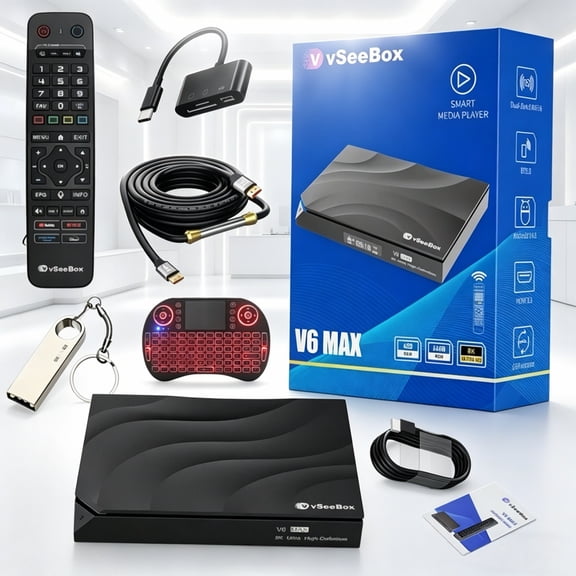 AskFace 2026 New Vseebox V6 Max, Android 14 TV Box 4GB 64GB, 8K HDRi, Voice Remote