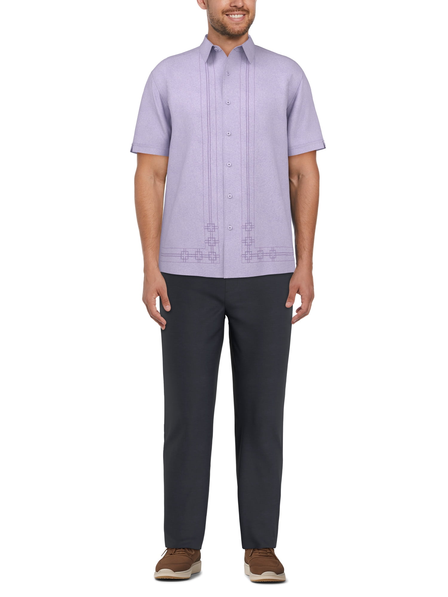 Cafe Luna Men's and Big Men's Crosshatch L-Shape Print Short Sleeve Shirt, up to Size 5XL