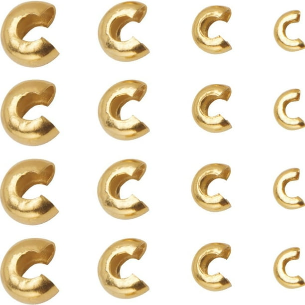 1 caja de 80 tapas de acero inoxidable de 3 mm, 4 mm, 5 mm y 6 mm para engarzar nudos, tapas de extremo semicirculares pequeñas abiertas y espaciadores metálicos.