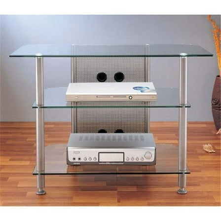 VTI Manufacturing AGR37S 4 Silver Poles 3 Glass Shelves 37 inch LCD & TV Stand