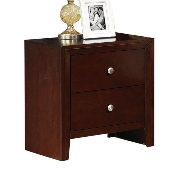 Bowery Hill Transitional Nightstand with 2 Drawers in Brown Cherry
