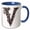 Blue/White, variant on 3drose, Pretty Image of Ruby Jeweled Monogram Letter V, 11oz Two-tone Red Mug