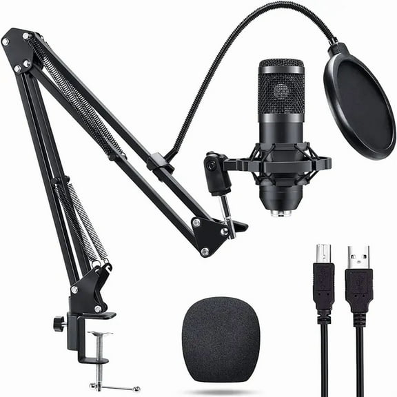 USB Microphone, Professional 192kHz/24Bit Plug & Play PC Computer Condenser Cardioid Mic Kit with Sound Advanced Chipset, for Streaming, Podcast, Studio Recording and Games