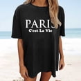 thumbnail image 2 of Trendfront Womens Paris Letter Graphic Oversized T Shirts Crewneck Drop Shoulder Tops Trendy Fashion Tee Relaxed Pullover Streetwear, 2 of 5