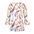 thumbnail image 3 of Blusa informal con botones estampados y plisados de plástico para mujer, manga 3/4, manga corta y cuello de cuerno., 3 of 4