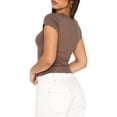 thumbnail image 4 of Lucakuins-Tops cortos de manga corta para mujer, camisetas básicas ajustadas de Color sólido con cuello redondo para fiesta, ropa de calle de verano Lucakuins  moda, 4 of 6