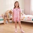 thumbnail image 5 of NIPAXO Girls Satin Pajamas Set Short Sleeve Button-Down Pink Stripe Strawberry Bow Print Sleepwear for Kids, 5 of 8