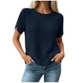 thumbnail image 2 of YuXingFu Tops for Women Trendy Plus Size Classic Casual Short Sleeve Crew Neck Pleated Tops - Side Pocket for Everyday Navy L, 2 of 8