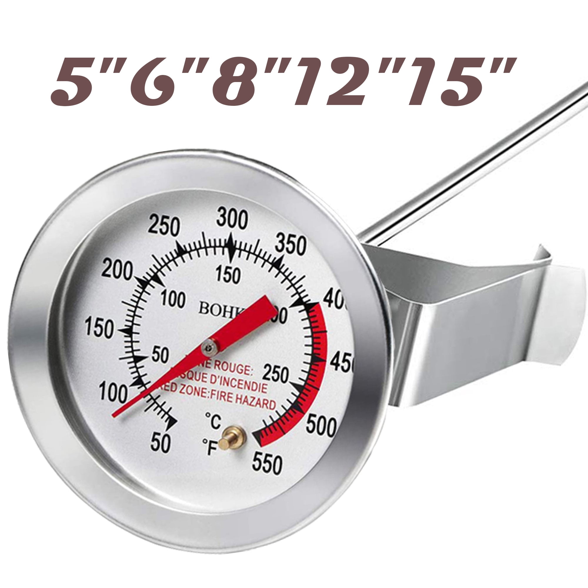 Stainless Steel Frying Oil Thermometer Fryer, Barbecue Thermometer Gauge  With Probe Length 20cm, 1 Pcs For Fries, Fried Chicken 