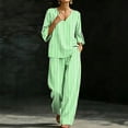 thumbnail image 6 of Mifsaly 2 Piece Lounge Set Women Casual V Neck Tops and Flowy Wide Leg Palazzo Pants Comfortable Outdoor Casual Vacation Matching Outfits with Pockets Green,S, 6 of 7