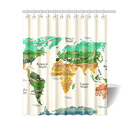 Gckg World Map Shower Curtain Dinosaurs Polyester Fabric Shower