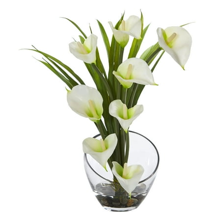 Nearly Natural Calla Lily - Nearly Natural 15.5 in. Calla Lily and Grass Artificial Arrangement in Vase