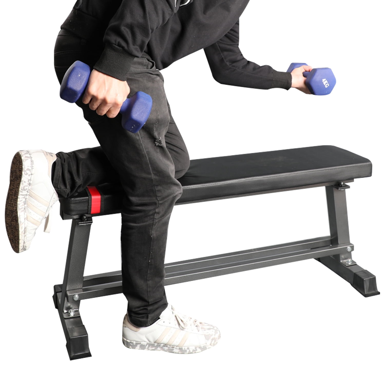 Flat Weight Bench with Built-in Dumbbell Rack Workout Bench Strength Training US