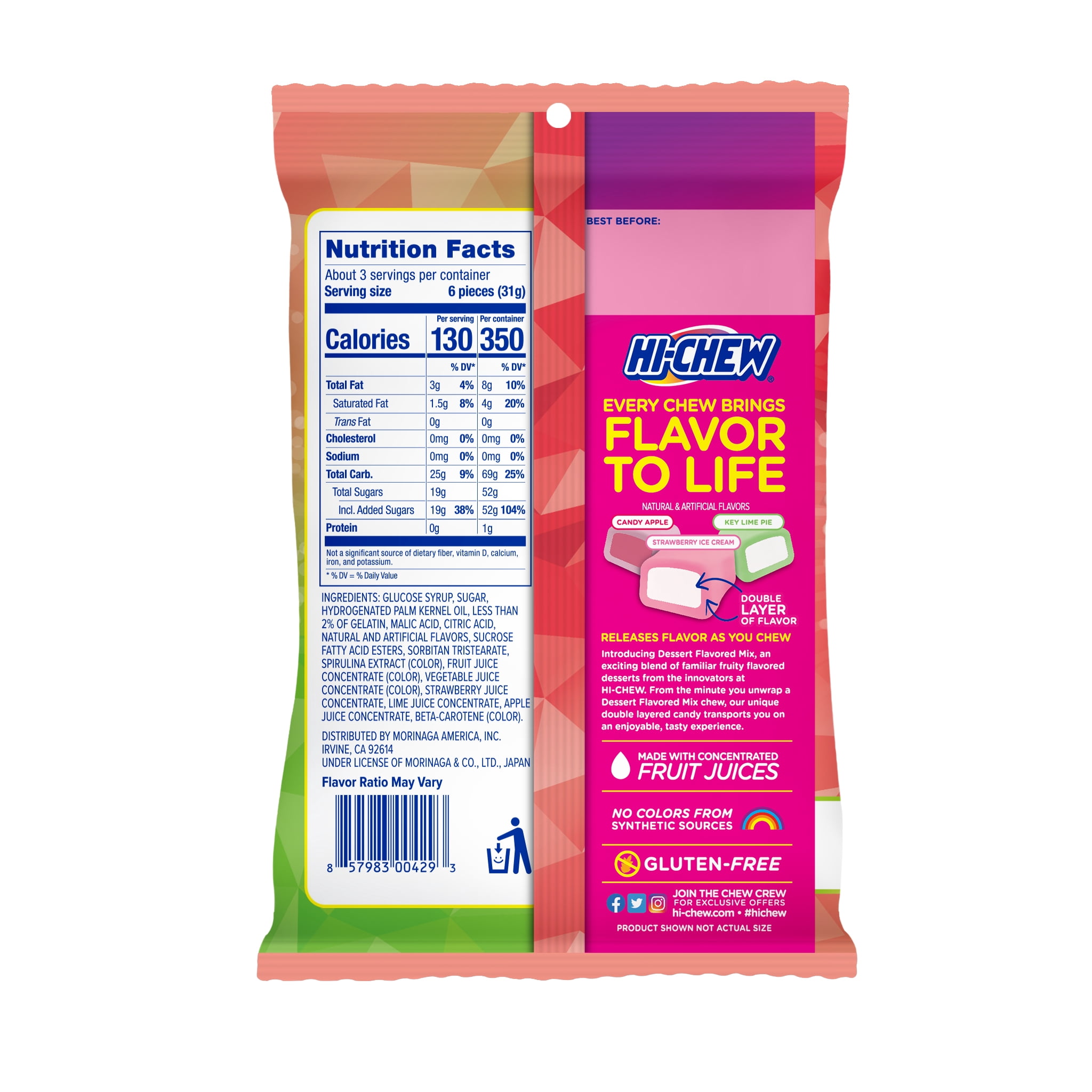 HI-CHEW Dessert Mix, 6 Bags, 3oz Each - Apple, Key Lime Pie, Strawberry Ice Cream - Unique Fun Soft & Chewy Candy - Immensely Creamy Fruity Candy Flavors - Individually Wrapped for Sharing