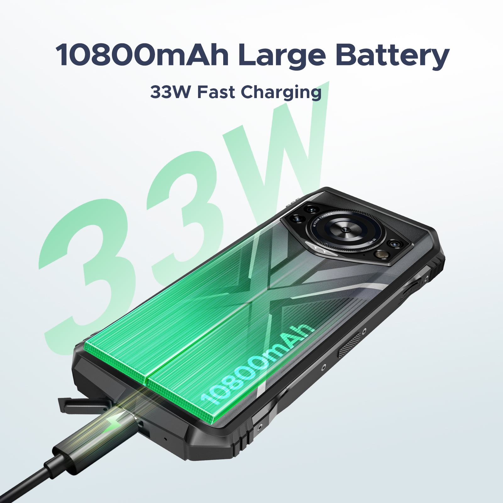 DOOGEE S Cyber Pro Rugged Smartphone Unlocked, 32GB+512GB Rugged Phone Android 14, 10800mAh Battery, 6.6" FHD+120Hz Waterproof Phone, 50MP+32MP, IP68/IP69K/Dual SIM/NFC/OTG/Face ID