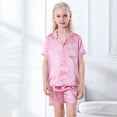 thumbnail image 6 of Uccdo Summer Boys Girls Satin Silk Short Sleeve Pajamas Set Button Down Blouse + Pants Sleepwear Loungewear Pjs Suit, Size 7-12 Years, 6 of 8