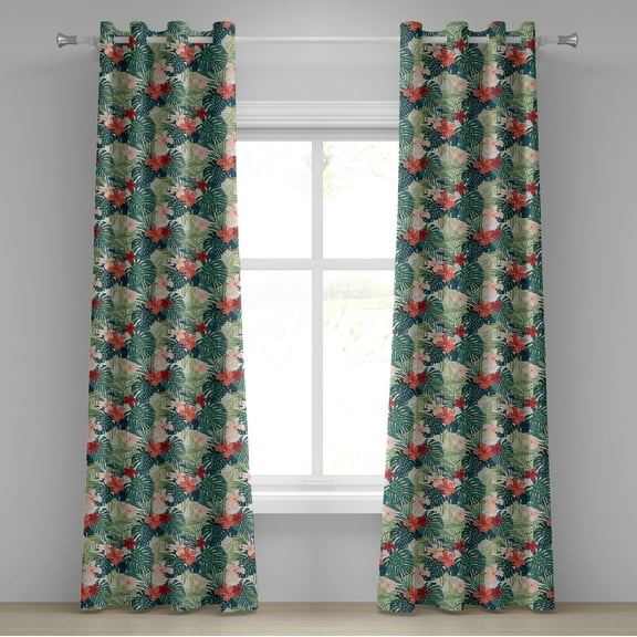 Ambesonne Leaf Grommet Curtain, Nature Crepe Ginger Flower, 50" x 72", Dark Green Green