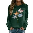 thumbnail image 1 of VBARHMQRT Chandail en Molleton Bleu pour Femmes, Col Rond Décontracté, Manches Longues Raglan, Imprimé Papillon, 1 of 5