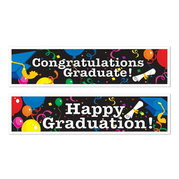 Party Central Club Pack of 12 Red and Blue Assorted Design Graduation Banners Decors 5'