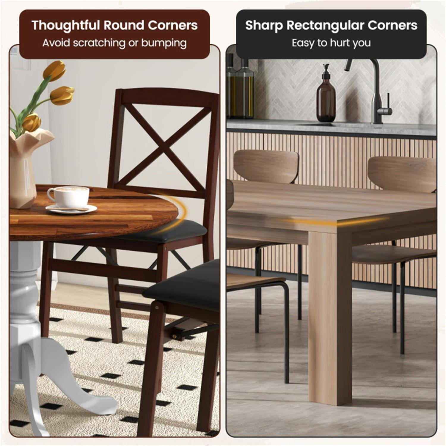 Demi Bonn Wooden Dining Table with Round Tabletop and Curved Trestle Legs, Modern Kitchen Table Furniture for Dining Room, Dinette, Brown+White